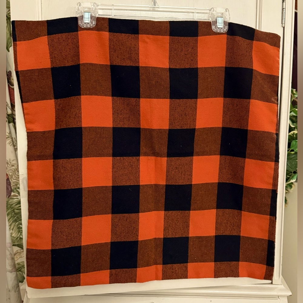 Pillow Covers (2) black, and orange plaid 21" x 21" square